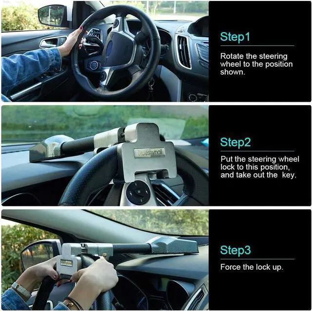 Alt view image 3 of 7 - Steering Wheel Lock with Alarm, Vehicle Anti-Theft Security Lock Universal for Car Truck SUV Van