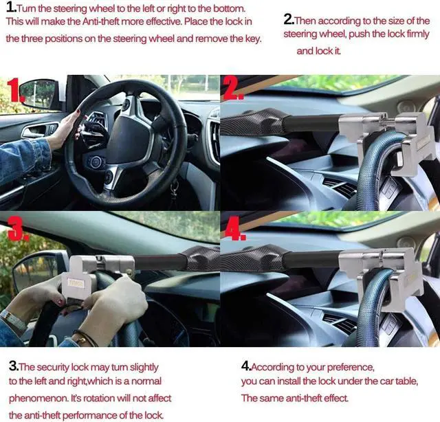 Alt view image 4 of 7 - Steering Wheel Lock Anti-Theft Device with Alarm Security Car Anti Theft Safety Lock Retractable Protection T-Lock