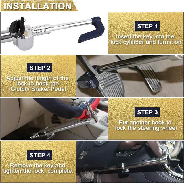 Alt view image 6 of 7 - Universal Steering Wheel Brake Lock Anti-Theft Retractable Double Hook Extended Car Lock Clutch Pedal Lock for Car Truck SUV Van Security with 3 Keys(Extended)