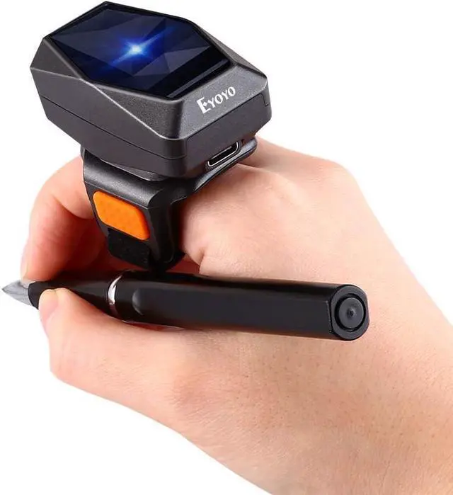 Main image of Eyoyo 2D Finger Ring Barcode Scanner, Mini Wearable 3-in-1 USB Wired & 2.4G Wireless & Bluetooth Scanner, Image 1D QR Bar Code Reader PDF417 Data Matrix Screen Scan for iPad, Smartphone, PC