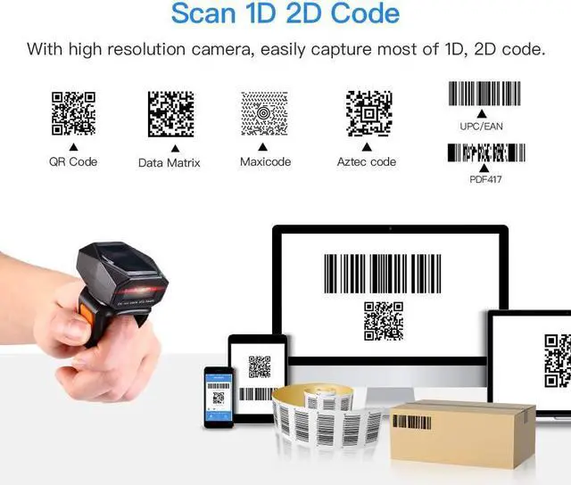 Alt view image 3 of 7 - Eyoyo 2D Finger Ring Barcode Scanner, Mini Wearable 3-in-1 USB Wired & 2.4G Wireless & Bluetooth Scanner, Image 1D QR Bar Code Reader PDF417 Data Matrix Screen Scan for iPad, Smartphone, PC