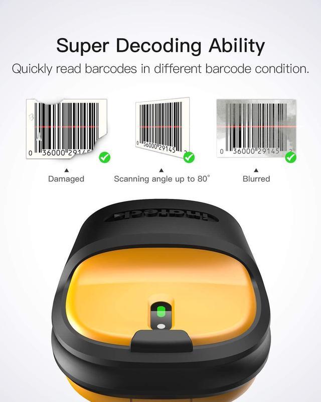 Inateck Barcode Scanner, Wireless Scanner, 2.4 GHz Adapter, 2600mAh Battery,  60M Range, Automatic Scanning, P6 