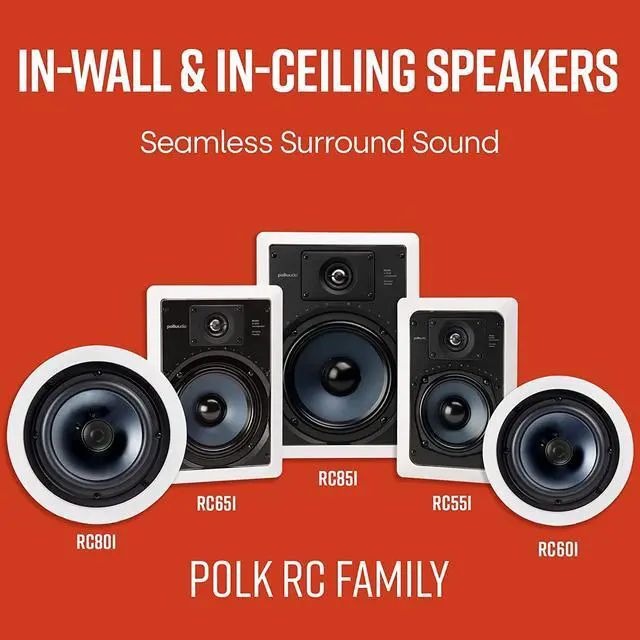 Alt view image 5 of 7 - Polk Audio RC80i 2-way Premium In-Ceiling 8" Round Speakers, Set of 2 Perfect for Damp and Humid Indoor/Outdoor Placement - Bath, Kitchen, Covered Porches (White, Paintable-Grille)