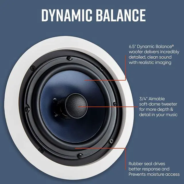 Alt view image 2 of 6 - Polk Audio RC60i 2-way Premium In-Ceiling 6.5" Round-Speakers (Pair), Perfect -for Damp-and Humid Indoor/Outdoor Placement, (White, Paintable Grill)