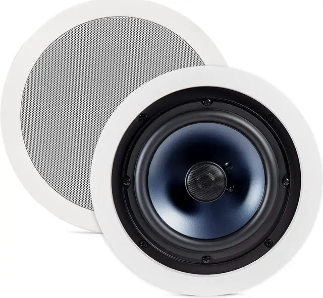 Main image of Polk Audio RC80i 2-way Premium In-Ceiling 8" Round Speakers, Set of 2 Perfect for Damp and Humid Indoor/Outdoor Placement - Bath, Kitchen, Covered Porches (White, Paintable-Grille)