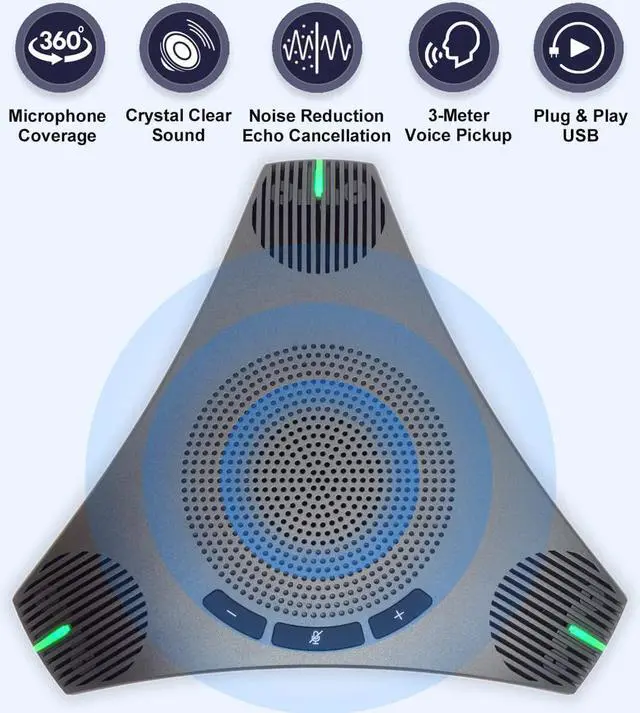 Alt view image 2 of 7 - Conference Speaker and Microphone, 360°Omnidirectional USB Speakerphone Microphone with USB Hub, Noise Reduction/Echo Cancellation Computer Microphone for 8-10 People Business Conference, Home Office