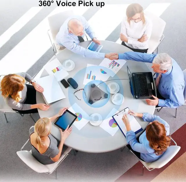 Alt view image 4 of 7 - Conference Speaker and Microphone, 360°Omnidirectional USB Speakerphone Microphone with USB Hub, Noise Reduction/Echo Cancellation Computer Microphone for 8-10 People Business Conference, Home Office