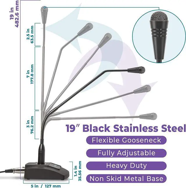 Alt view image 2 of 7 - ECS | WordSentry Professional Gooseneck Microphone | 3.5mm Uni-Directional Conference Mic | Anti Slip Base and Adjustable Heavy Duty Metal Design