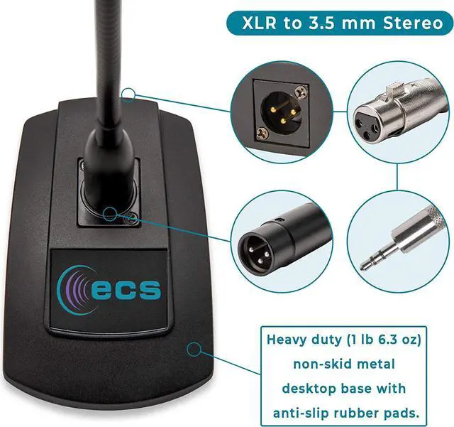 Alt view image 4 of 7 - ECS | WordSentry Professional Gooseneck Microphone | 3.5mm Uni-Directional Conference Mic | Anti Slip Base and Adjustable Heavy Duty Metal Design