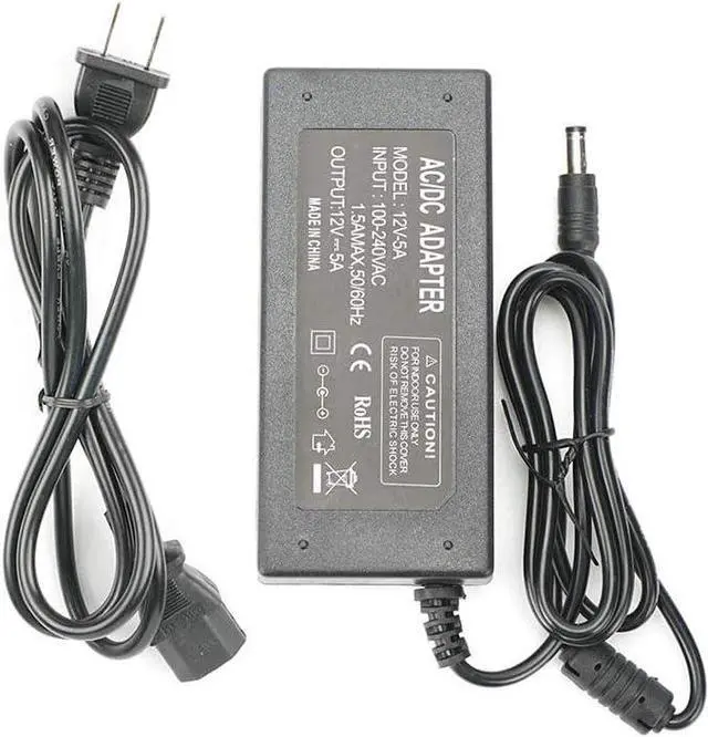 Main image of 12V 5A Power Supply Adapter AC100-240V to DC12V Converter Transformer with 5.5x2.5mm DC Output Jack for LED Strip Light Wireless Router ADSL Cats Security Cameras