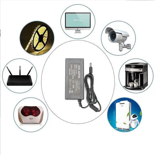 Alt view image 5 of 7 - 12V 5A Power Supply Adapter AC100-240V to DC12V Converter Transformer with 5.5x2.5mm DC Output Jack for LED Strip Light Wireless Router ADSL Cats Security Cameras