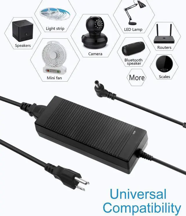 Alt view image 6 of 7 - 12V Power Supply 10A 120W AC Adapter 100-240V 50-60HZ Transformer AC to DC Converter 12 Volt 10 Amp with 5.5x2.5mm Output Jack for 5050 3528 LED Strip Light CCTV Cameras 3D Printer