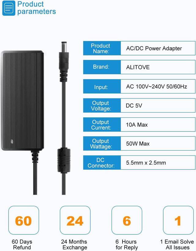 Alt view image 5 of 7 - 5V 10A Power Supply Adapter AC/DC Converter 100-240V AC to DC 5 Volt 50W 10Amp 9A 8A 7A 2A Transformer with 5.5x2.5mm Plug?for WS2812B WS2813 WS2811 W2813 SK6812 LED Strip Pixel String Light - OEM