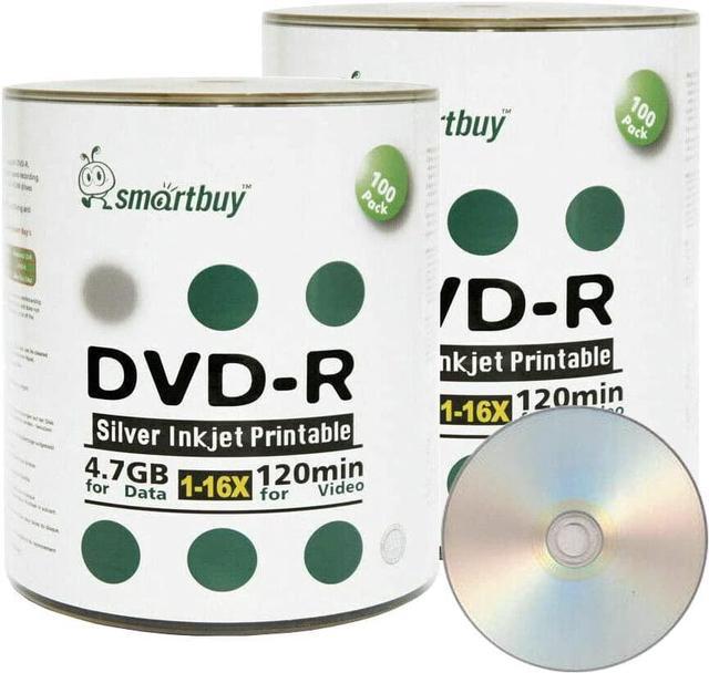 100 Pack Smartbuy 16X DVD-R 4.7GB 120Min Shiny Silver (Non-Printable) Data  Blank Media Recordable Disc