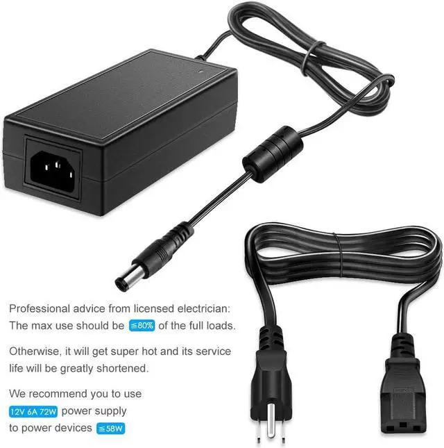 Alt view image 7 of 7 - SHNITPWR 12V 6A AC DC Power Supply Adapter Converter 100V~240V AC to DC 12 Volt 6 Amp 72W LED Driver Transformer with 5.5x2.5mm Plug for 5050 3528 LED Strip 3D Printer CCTV Security System LCD Monitor