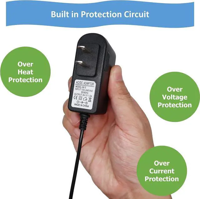 Alt view image 5 of 7 - AC to DC 9V 1.5A Power Supply Adapter with 5.5mm x 2.1mm Connector Plug for Android Tablets Webcam Routers Toys Recorder Bluetooth Speaker