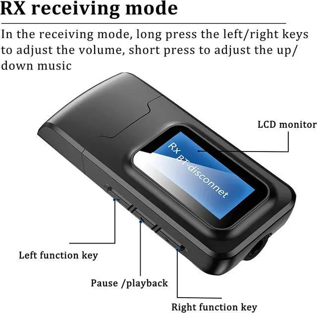 Alt view image 4 of 6 - USB Bluetooth 5.0 Audio Transmitter Receiver with LCD Display, 2 in 1 Portable Visualization Bluetooth Adapter,3.5MM Wireless Bluetooth Adapter for PC,TV,Wired Speaker,Headphones and Car