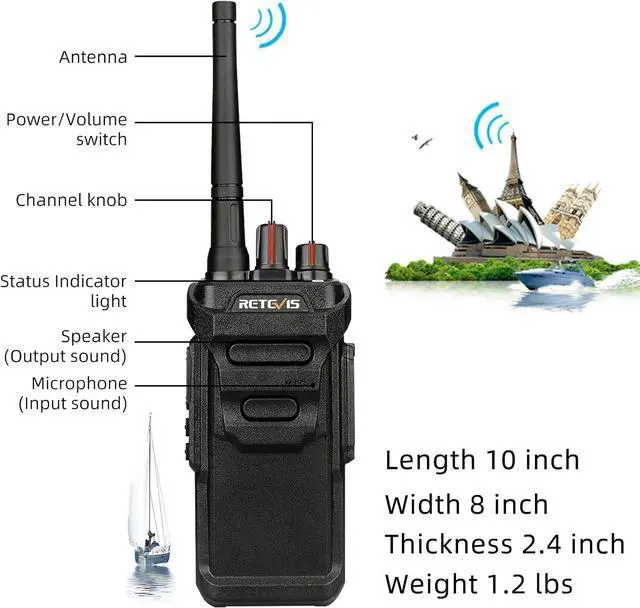 Alt view image 4 of 7 - RT48 Waterproof Walkie Talkies for Adults,Heavy Duty 2 Way Radio,Professional/Business Two Way Radio,1200mAh Battery,VOX,SOS Alarm,Rechargeable Radios for Outdoor Construction School(10 Pack)