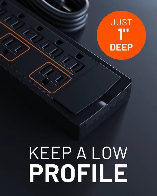 Alt view image 4 of 7 - ECHOGEAR ShockBlocker 8 Outlet Surge Protector Power Strip - Slim Design Can Power & Protect Your Entire TV, Office, Or Gaming Setup - Advanced Surge Suppressor with 3420 Joules of Protection
