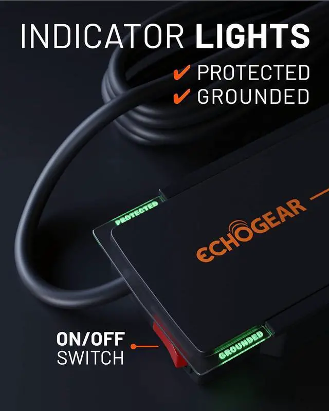 Alt view image 5 of 7 - ECHOGEAR ShockBlocker 8 Outlet Surge Protector Power Strip - Slim Design Can Power & Protect Your Entire TV, Office, Or Gaming Setup - Advanced Surge Suppressor with 3420 Joules of Protection