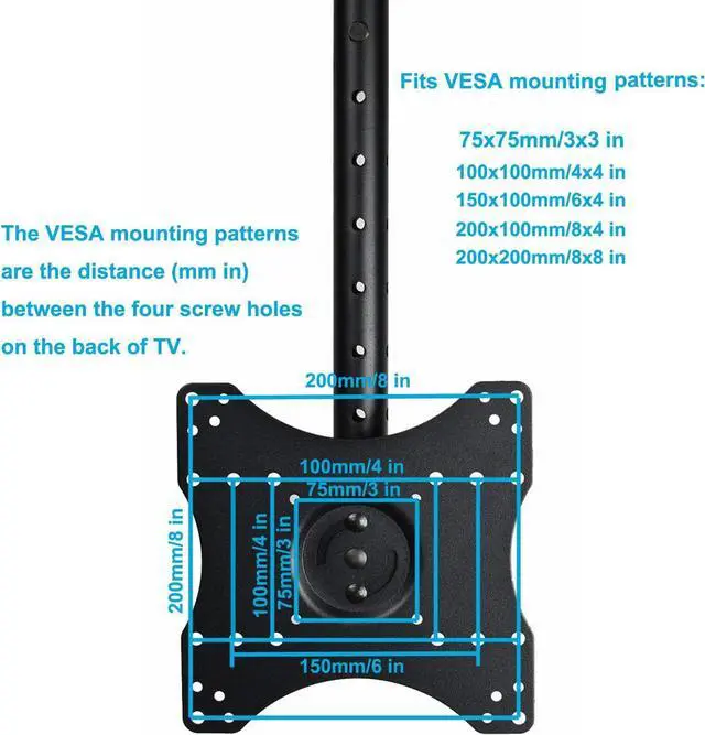 Alt view image 3 of 7 - VideoSecu Tilt Swivel LCD UHD TV Monitor Ceiling Mount Fits Most 32"- 40" LCD LED Flat Panel Display Max VESA 200x200 mm Max Loading up to 66 lbs Height Adjustable ML406B2 1NJ