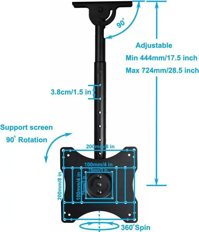 Alt view image 4 of 7 - VideoSecu Tilt Swivel LCD UHD TV Monitor Ceiling Mount Fits Most 32"- 40" LCD LED Flat Panel Display Max VESA 200x200 mm Max Loading up to 66 lbs Height Adjustable ML406B2 1NJ