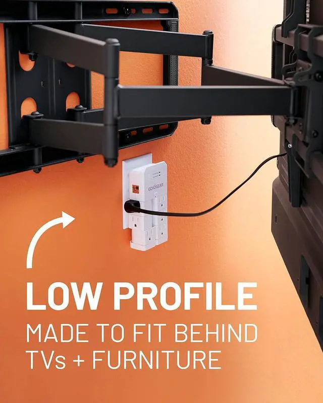 Alt view image 5 of 7 - ECHOGEAR On-Wall Surge Protector with 6 Pivoting AC Outlets & 1080 Joules of Surge Protection - Low Profile Design Installs Over Existing Outlets to Protect Your Gear (White)