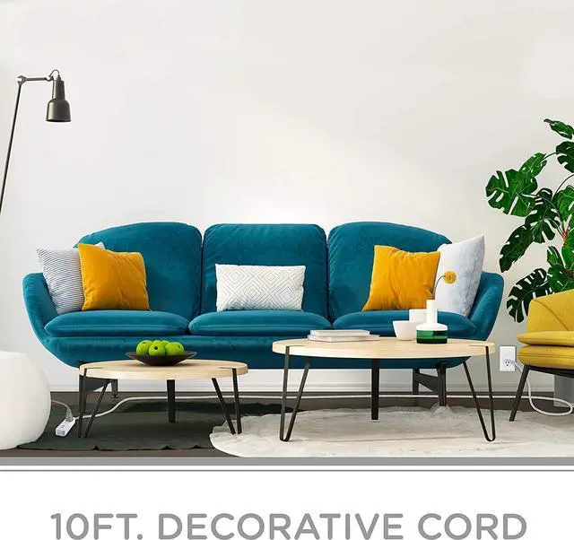 Alt view image 3 of 6 - Cordinate Surge Protector Power Strip, 2 Outlet Surge Protector, 10 Ft Braided Cord Power Strip, Surge Protector with USB Ports, 3-Prong Flat Plug Power Strip, Surge Protector Outlet, White, 41691