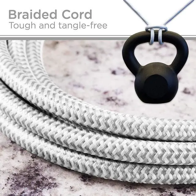 Alt view image 4 of 6 - Cordinate Surge Protector Power Strip, 2 Outlet Surge Protector, 10 Ft Braided Cord Power Strip, Surge Protector with USB Ports, 3-Prong Flat Plug Power Strip, Surge Protector Outlet, White, 41691