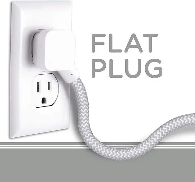 Alt view image 5 of 6 - Cordinate Surge Protector Power Strip, 2 Outlet Surge Protector, 10 Ft Braided Cord Power Strip, Surge Protector with USB Ports, 3-Prong Flat Plug Power Strip, Surge Protector Outlet, White, 41691