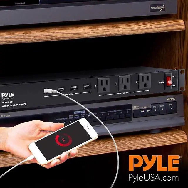 Alt view image 6 of 7 - 19 Outlet 1U 19" Rackmount PDU Power Distribution Supply Center Conditioner Strip Unit Surge Protector 15 Amp Circuit Breaker 4 USB Multi Device Charge Ports 15FT Cord (PCO865) Black