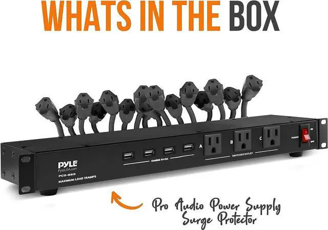 Alt view image 7 of 7 - 19 Outlet 1U 19" Rackmount PDU Power Distribution Supply Center Conditioner Strip Unit Surge Protector 15 Amp Circuit Breaker 4 USB Multi Device Charge Ports 15FT Cord (PCO865) Black
