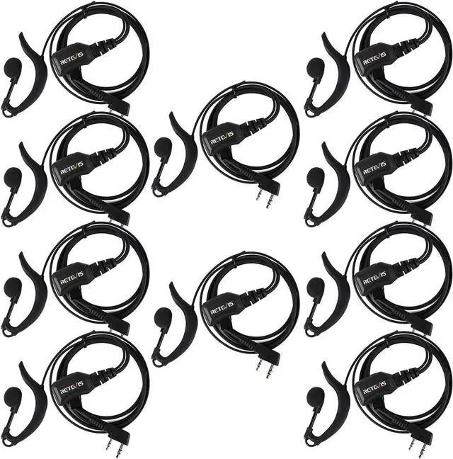 Main image of Retevis Walkie Talkie Earpiece with Mic G Shape 2 Pin Adjustable Volume Headset Compatible with Retevis H-777 RT22 RT21 Baofeng UV-5R 888S 2 Way Radio(10 Pack)