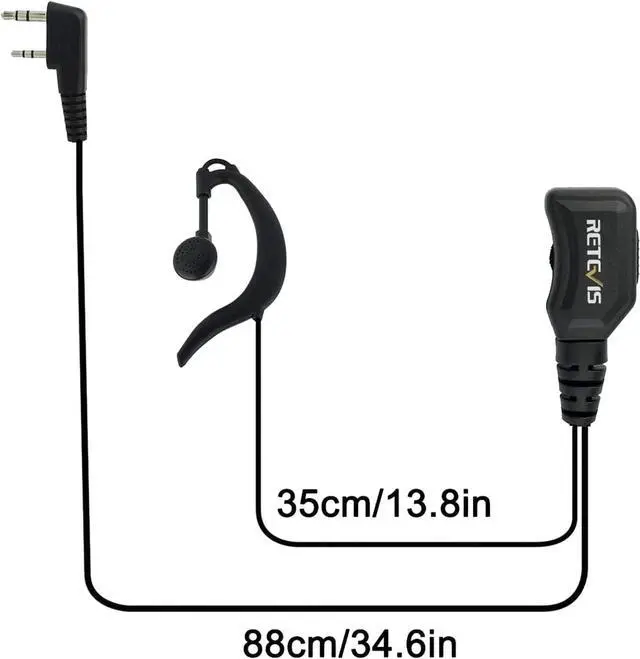 Alt view image 3 of 7 - Retevis Walkie Talkie Earpiece with Mic G Shape 2 Pin Adjustable Volume Headset Compatible with Retevis H-777 RT22 RT21 Baofeng UV-5R 888S 2 Way Radio(10 Pack)