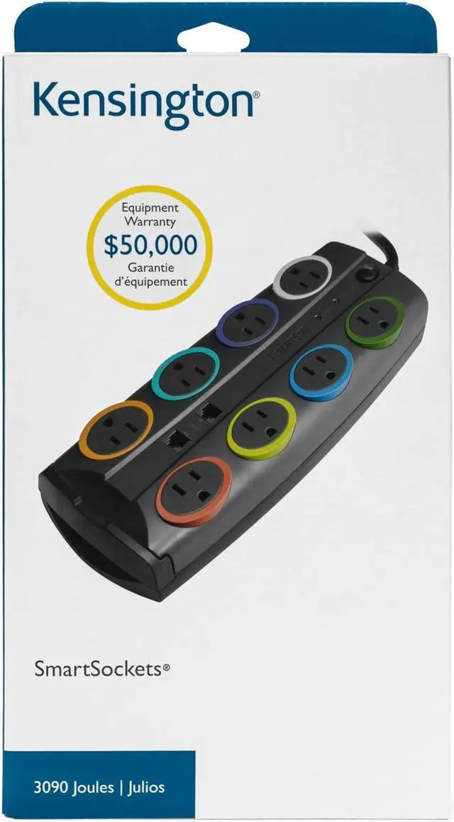Alt view image 5 of 5 - Kensington SmartSockets 8-Outlet, 8-Foot Cord, & 3090 Joules Premium Surge Protector (K62691NA)
