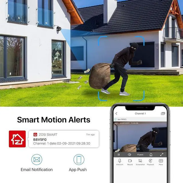 Alt view image 6 of 7 - Gadpiparty ZOSI H.265+ 5MP 2K PoE Security Camera System Outdoor Indoor,8 Channel PoE NVR with Hard Drive 1TB for 24/7 Recording and 4 x 5MP(2K) Weatherproof Dome PoE IP Cameras, Motion Detection, Al