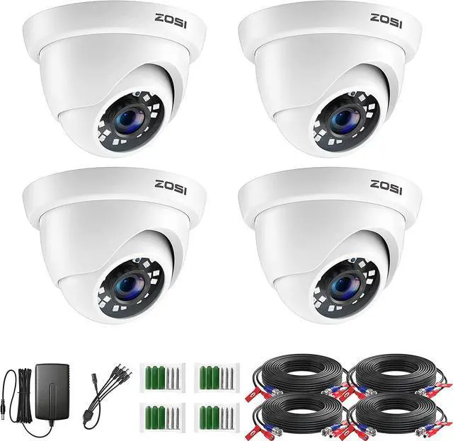 Main image of ZOSI 4 Pack 2MP 1080p HD-TVI Home Security Camera Outdoor Indoor 1920TVL, 24PCS LEDs, 80ft Night Vision, 90°View Angle, Weatherproof Surveillance CCTV Dome Camera