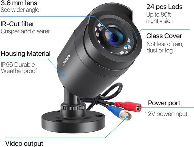 Alt view image 3 of 7 - 4 Pack 2MP 1080p HD-TVI Home Security Camera Outdoor Indoor 1920TVL,24PCS LEDs,80ft Night Vision, 90°View Angle, Weatherproof Outside Surveillance CCTV Bullet Camera(Black)