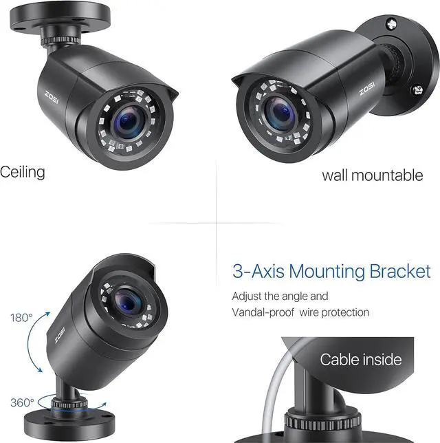 Alt view image 7 of 7 - 4 Pack 2MP 1080p HD-TVI Home Security Camera Outdoor Indoor 1920TVL,24PCS LEDs,80ft Night Vision, 90°View Angle, Weatherproof Outside Surveillance CCTV Bullet Camera(Black)