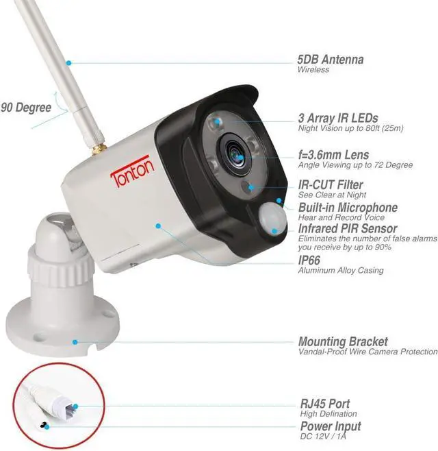 Alt view image 2 of 7 - Gadpiparty Tonton [Add -on IP Camera] 1080P Full HD 2MP Wireless IP Network Camera,Metal Housing,Waterproof Outdoor Indoor Security Camera with PIR Sensor,Audio Recording, Only Suitable 8/10CH NVR Ki