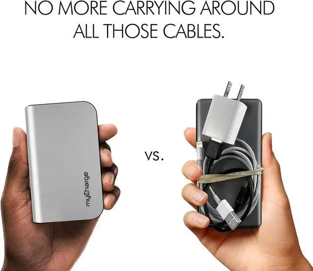 Alt view image 2 of 5 - Portable Charger Power Bank - HubMax 10050 mAh Universal External Battery Pack | Foldable AC Wall Plug | Two Built in Cables for  (iPhone Lightning) & for  USB Type C (Android)