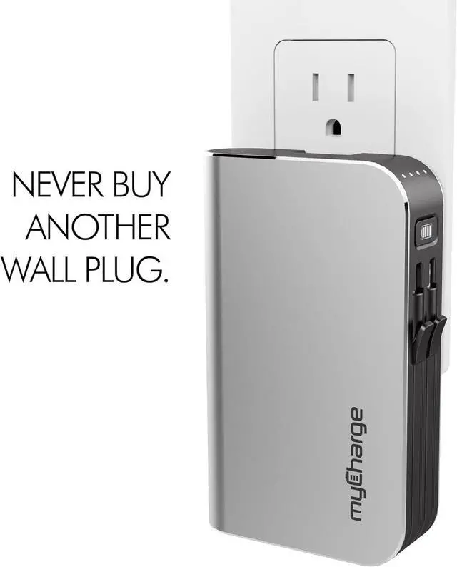 Alt view image 4 of 5 - Portable Charger Power Bank - HubMax 10050 mAh Universal External Battery Pack | Foldable AC Wall Plug | Two Built in Cables for  (iPhone Lightning) & for  USB Type C (Android)