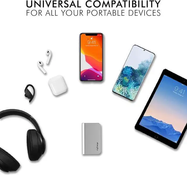 Alt view image 5 of 5 - Portable Charger Power Bank - HubMax 10050 mAh Universal External Battery Pack | Foldable AC Wall Plug | Two Built in Cables for  (iPhone Lightning) & for  USB Type C (Android)