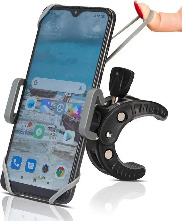 Main image of Baby Stroller Phone Holder Shopping Cart Golf Cart Push Cart Bike Phone Mount for Motorcycle Scooter ATV Boat Spin Bike Treadmill Handlebar- Universal- iPhone Cell Phone Clamp (Grey)