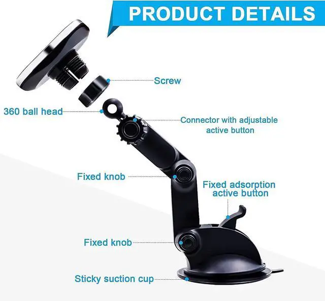 Alt view image 6 of 7 - Magnetic Phone Car Mount Universal Dashboard Windshield Car Phone Mount Holder with Upgraded 3.2 Suction Cup 8 Strong Magnets Compatible with iPhone 11 Pro X XS Max XR Galaxy Note10 S10 (B)