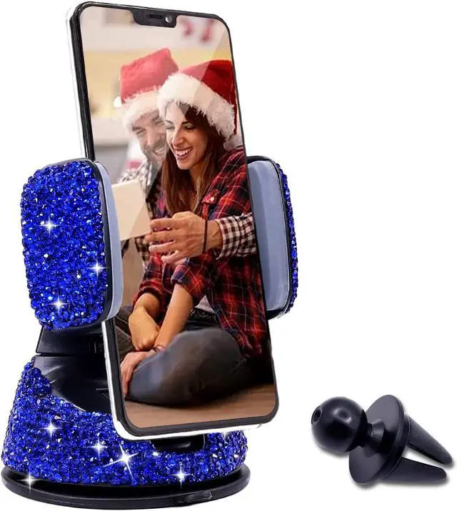 Main image of Bling Rhinestone Car Phone Holder Windshield Dashboard Mount Adjustable Phone Holder for Easy View GPS Screen Compatible with iPhone 5 6s 7 8s 9 10 SE(Blue)