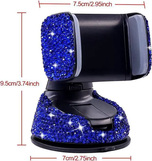 Alt view image 7 of 7 - Bling Rhinestone Car Phone Holder Windshield Dashboard Mount Adjustable Phone Holder for Easy View GPS Screen Compatible with iPhone 5 6s 7 8s 9 10 SE(Blue)