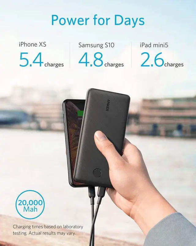 Alt view image 4 of 7 - Anker PowerCore Essential 20000 PD Portable Charger, 20000mAh USB-C Power Bank with 18W Power Delivery, High-Capacity External Battery Compatible with iPhone 11/11 Pro / 11 Pro Max / 8 / X/XR, Sam