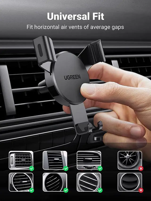 Alt view image 4 of 7 - UGREEN Car Air Vent Mount Cell Phone Holder Gravity Compatible for iPhone 13 12 11 Pro Max SE XR XS X 8 7 Plus Samsung Galaxy S20 S10 S9 S8 Google Pixel 4 3 XL LG G8 Smartphone(Black)