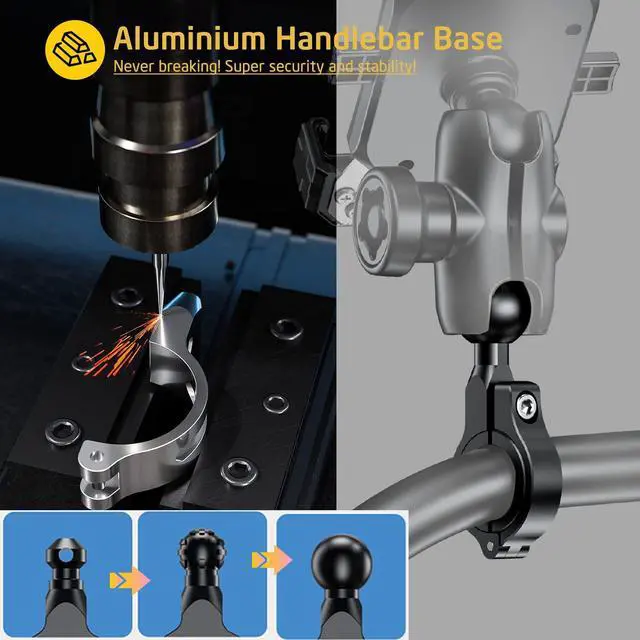 Alt view image 3 of 7 - iMESTOU Anti-Theft Motorcycle Phone Mount Bike 1 Ball Phone Holder Handlebar Double Socket Arm Cellphone Holder with Aluminum 1" Ball Base 360 Rotation Universal for 4.0-7.0 Inch Smartphones
